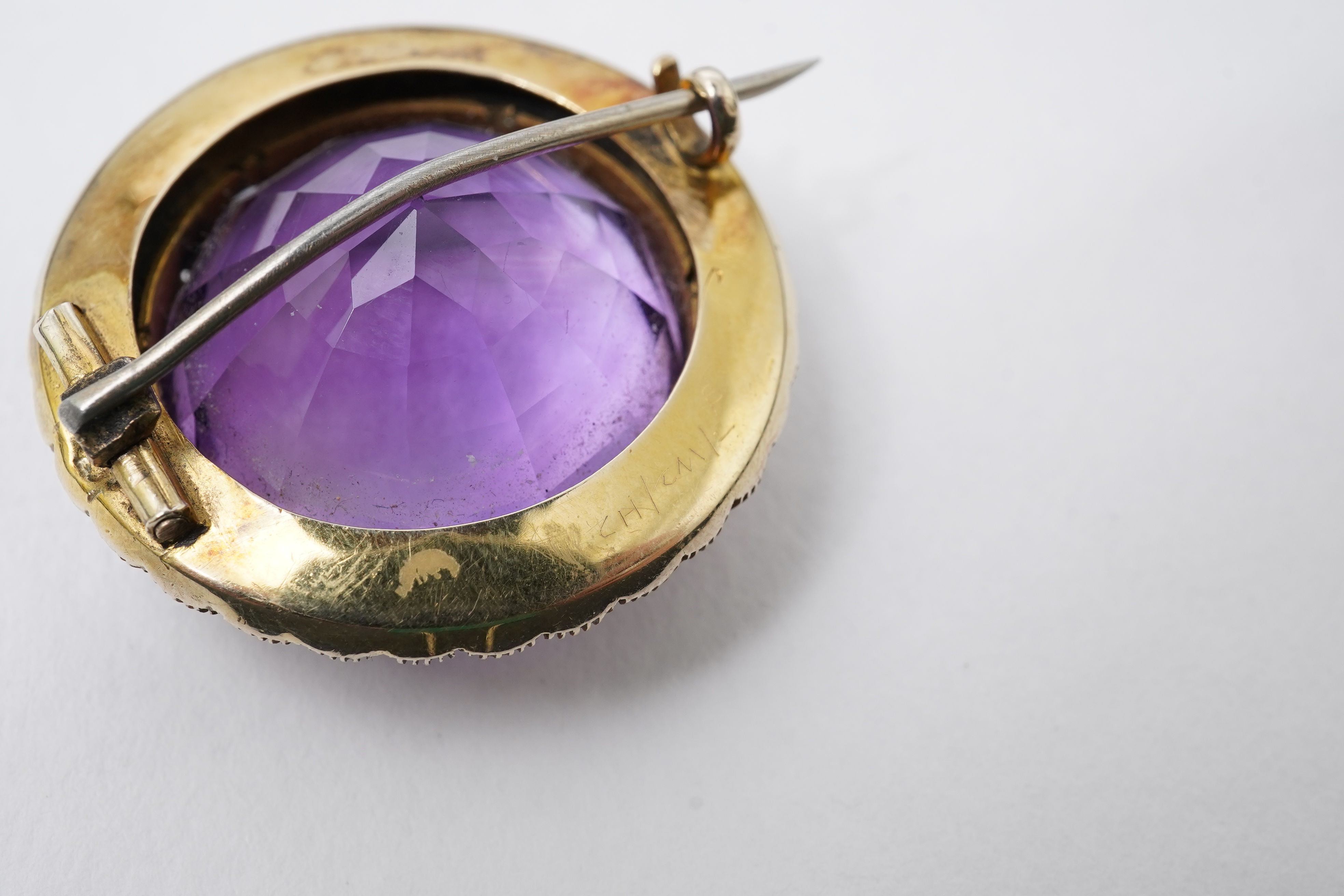 An Edwardian amethyst and seed pearl brooch, early 20th century